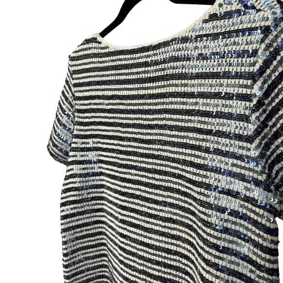 Chico's Women's Starlet Sequin Striped Holiday Top Size 12 Large (Chico's 2) - Picture 11 of 11